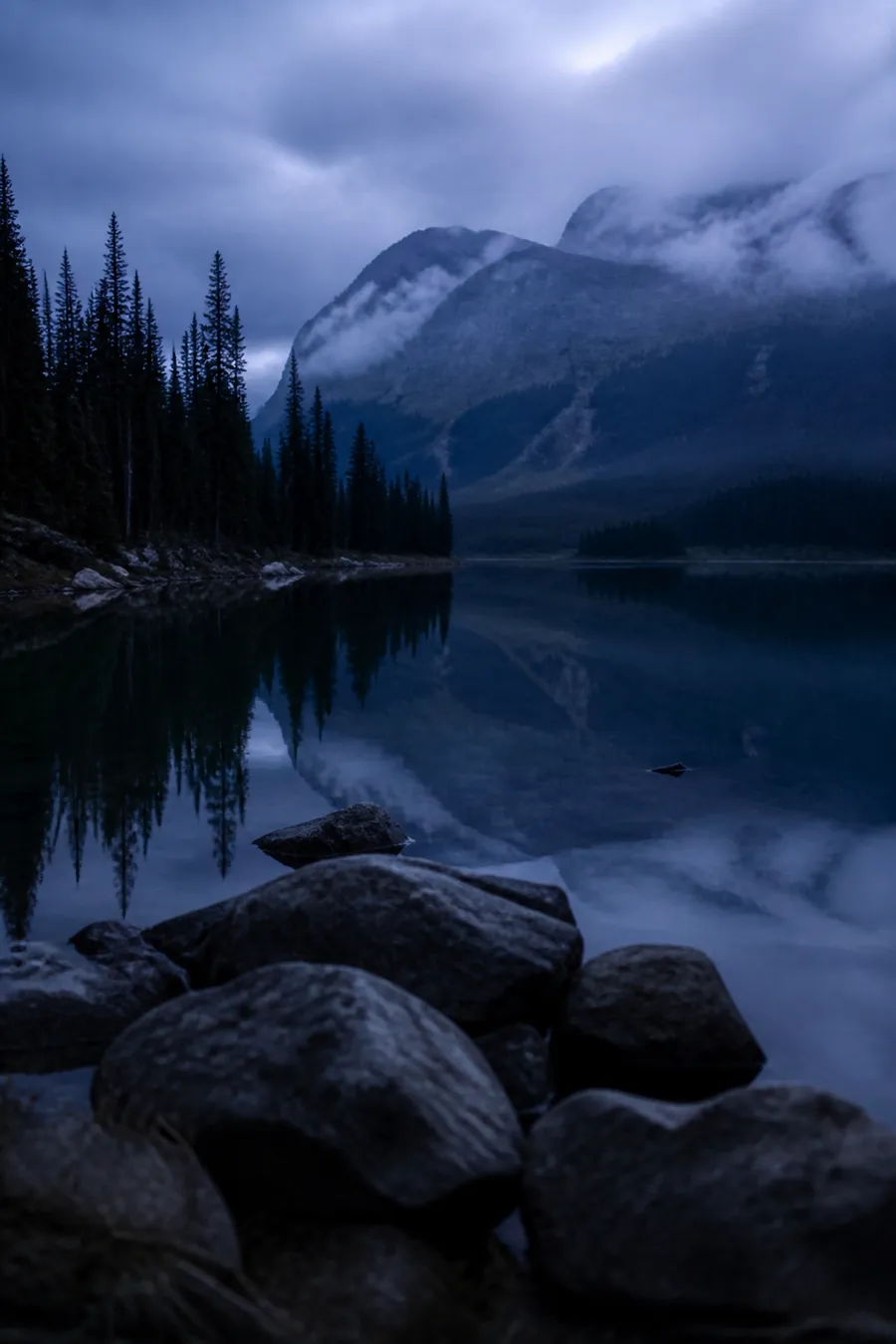 Mountain lake under overcast light